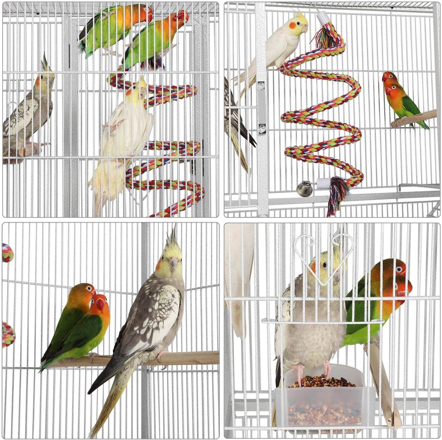 Yaheetech 175 cm Extra Grote Vogelkooi met Afneembare Standaard voor Middelgrote Papegaaien, Parkieten, Valkparkieten, Conures, Liefdesvogels, Grasparkieten en Finch – Wit