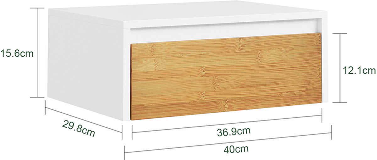 SoBuy Zwevend Nachtkastje met LED-verlichting - 1 Lade - Wit - 29x40x15 cm