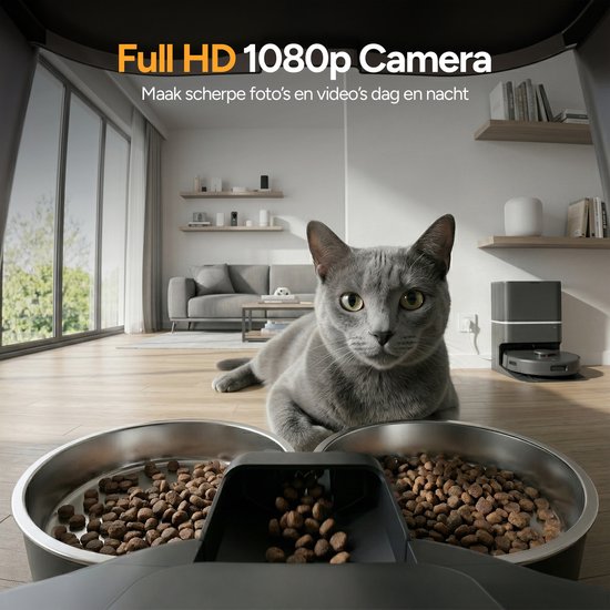 Viervoeter Feed Pro Dual - Automatische Voerbak 7L - HD camera & Audio - Kat en Hond - Voerautomaat met App - Zwart