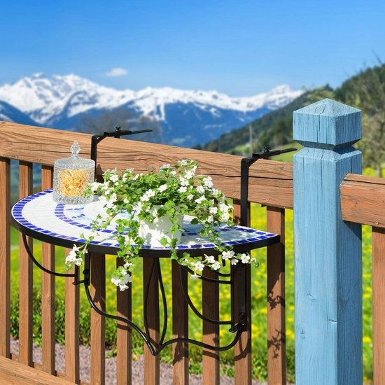 tectake- Balkontafel mozaïek klapbaar wit/blauw - 402766