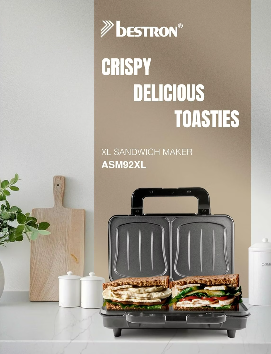 Bestron XL Tosti-apparaat ASM92XLSS  - 900W - 26x31x12cm - Beige