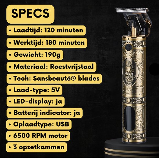 Professionele Draadloze T-blade Tondeuse - Sansbeauté® Buddha Trimmer - Baardtrimmer - Tondeuse Mannen Hoofdhaar - Cheveux Haar - Haartrimmer - Kapper Haar Machine - Haartondeuse - Barber Hair Clipper - Kappersset