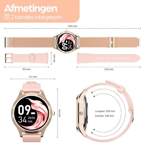 Actyve Smartwatch – Gezondheids- & Sportfuncties – 240 uur batterij – 40 mm – Roségoud