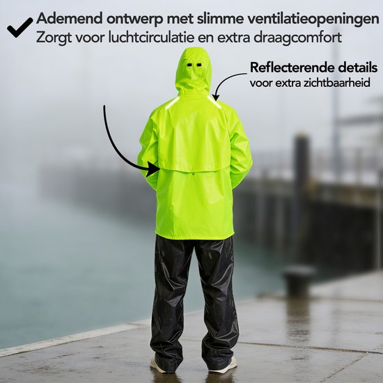 Infinity Goods Regenpak Nikki - Dames & Heren - Maat XXXL - Waterdicht & Ademend - Reflecterend - Fluo Geel