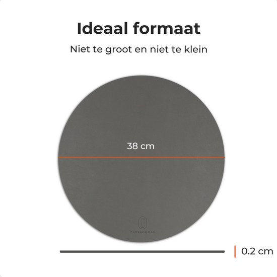 Castagnola Lederlook Placemats - Ronde Placemats - Antislip Placemat van Kunstleer - Waterafstotende Onderlegger - Onderzetter - 6 Stuks - Diameter 38 cm - Grijs
