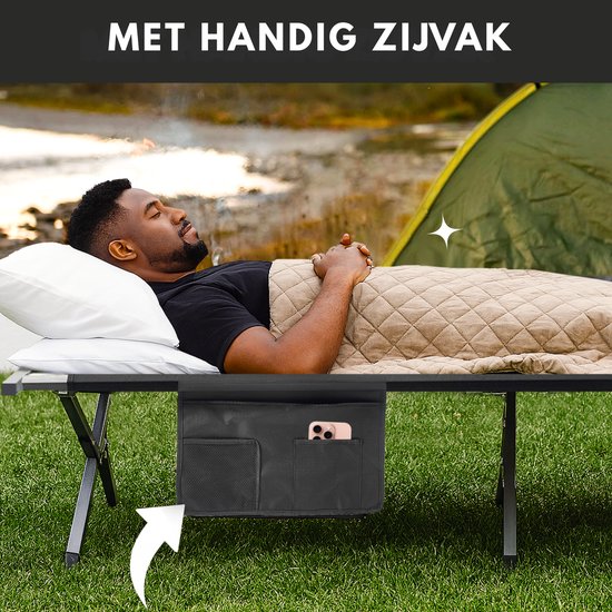Outbee Veldbed - Kampeerbed - Stretcher - Opvouwbaar bed - Campingbed met draagtas - Draagkracht 150KG - 190 x 63 cm - Zwart