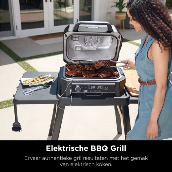 Ninja Woodfire Pro Connect XL - 7-in-1 Elektrische Smart BBQ Grill en Smoker - Inclusief Digitale Braadthermometer - Connect App - OG901EU