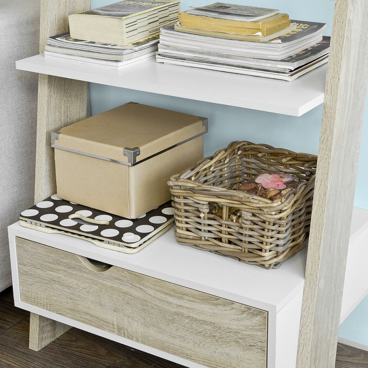SoBuy FRG111-WN Boekenplank met Bureau - Wandmodel MDF/Spaanplaat - 40 x 65 x 176 cm - Wit/Naturel