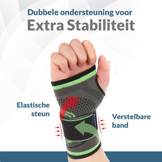 Caresense Polsbrace - Voor Artritis, Gewrichtspijn, Verstuikingen en Verrekkingen - Polsbandage met Verstelbare Compressie - Handsteun Rechter- of Linkerhand – Maat M