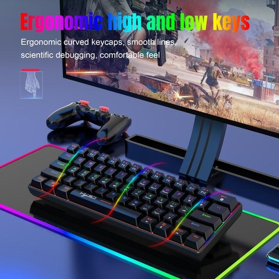 HXSJ V900 Bedrade Mechanisch Gaming Toetsenbord - RGB Verlichting - QWERTY - 61 Keys - Blue Switch - Zwart
