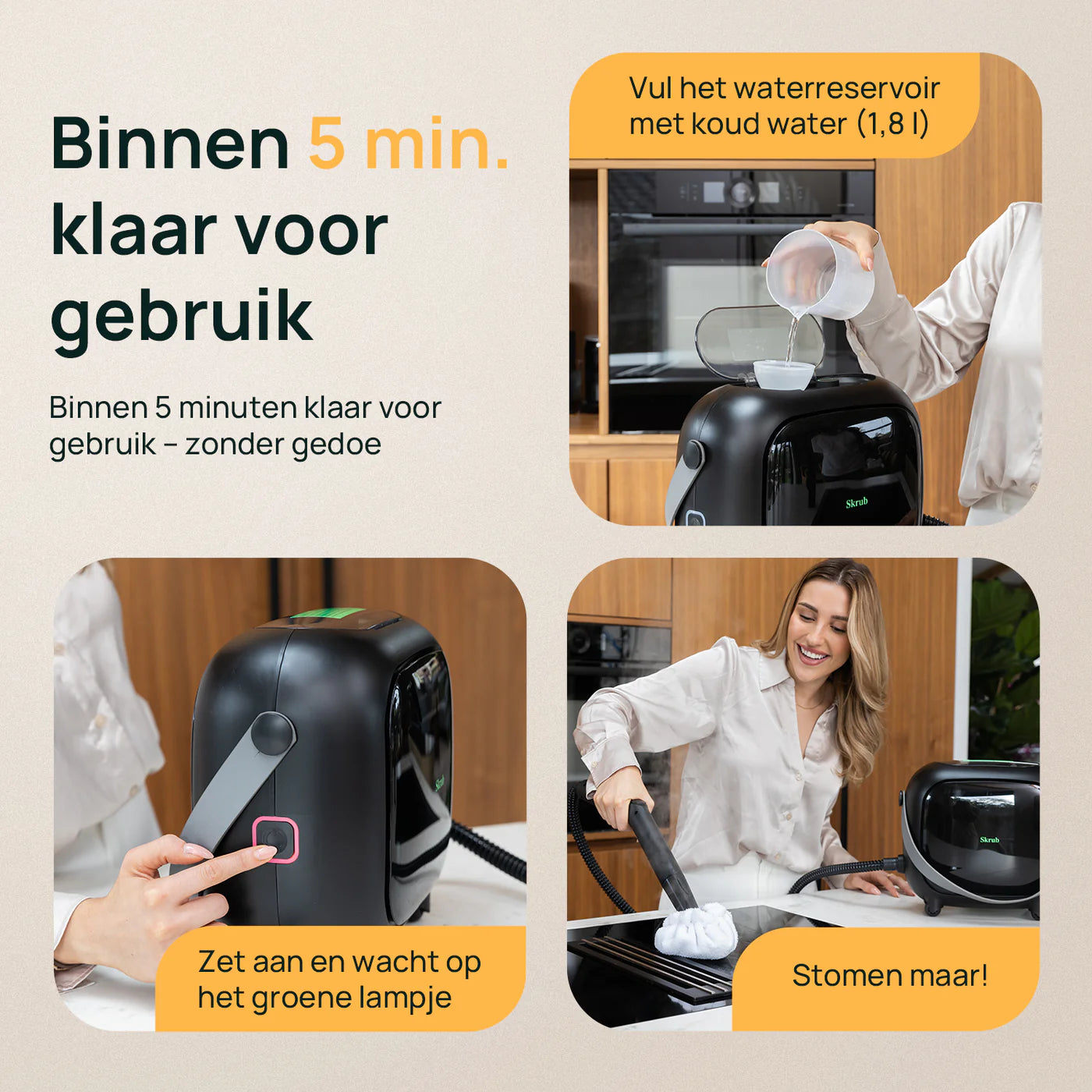 Skrub The Big One Stoomreiniger – 1500W – 1500 ml – 20 Accessoires – 45 Min Stoomtijd