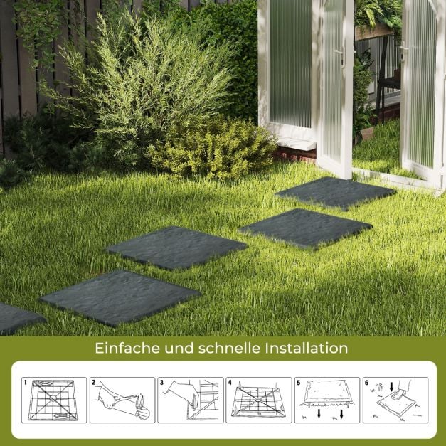 Coast Stapstenen Grijs – Set van 8 Tuintegels met 32 Grondpennen – 39,5 x 39,5 cm