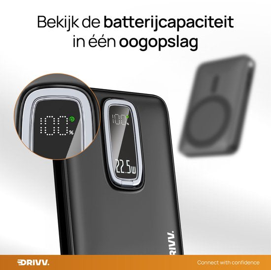 Powerbank 10.000 mAh geschikt voor MagSafe met USB C Kabel - 3 in 1 Ontwerp - 22.5W Draadloze Powerbank - Inclusief 60W Oplaadkabel - Snellaadfunctie - USB & USB C - Zwart