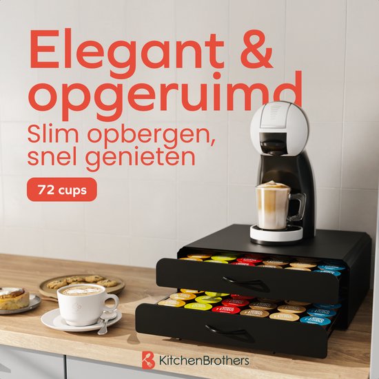KitchenBrothers Capsulehouder - Koffiecups houder - met Lade - Geschikt voor Dolce Gusto - 72 Capsules - RVS - Zwart