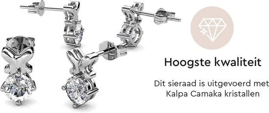 Yolora Dames Oorbellen met Kalpa Camaka Kristallen - Zilver kleurig - 18K Witgoud Verguld - Oorknoppen - Moederdag Cadeautje