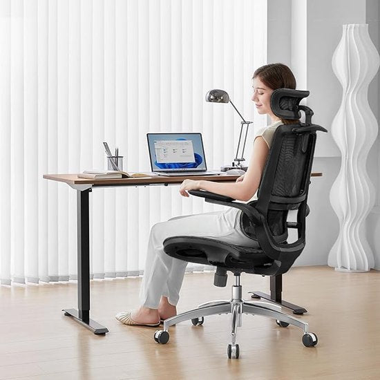 SIHOO M59AS Ergonomische Bureaustoel - 3D Verstelbare & 90° Opklapbare Armleuningen - Dubbele Rugleuning met Adaptieve Lendensteun - Zadelvormig Zitkussen - Hoogwaardig Mesh - BIFMA/SGS Gecertificeerd - Tot 150kg - 43.5x50.5x101.6cm——Zwart