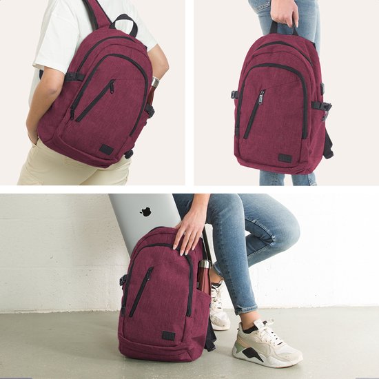 TRVLMORE Rugzak met Levenslange - Rugtas met 15,6 Inch Laptopvak - Schooltas - Spatwaterdicht - Heren en Dames - Jongens en Meisjes - 25L - Burgundy