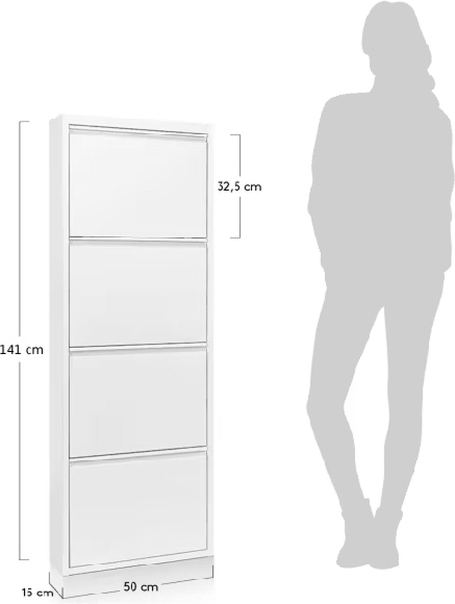 Bizotto Schoenenkast - 4 Lades - Metaal - 139 x 50 cm - Wit