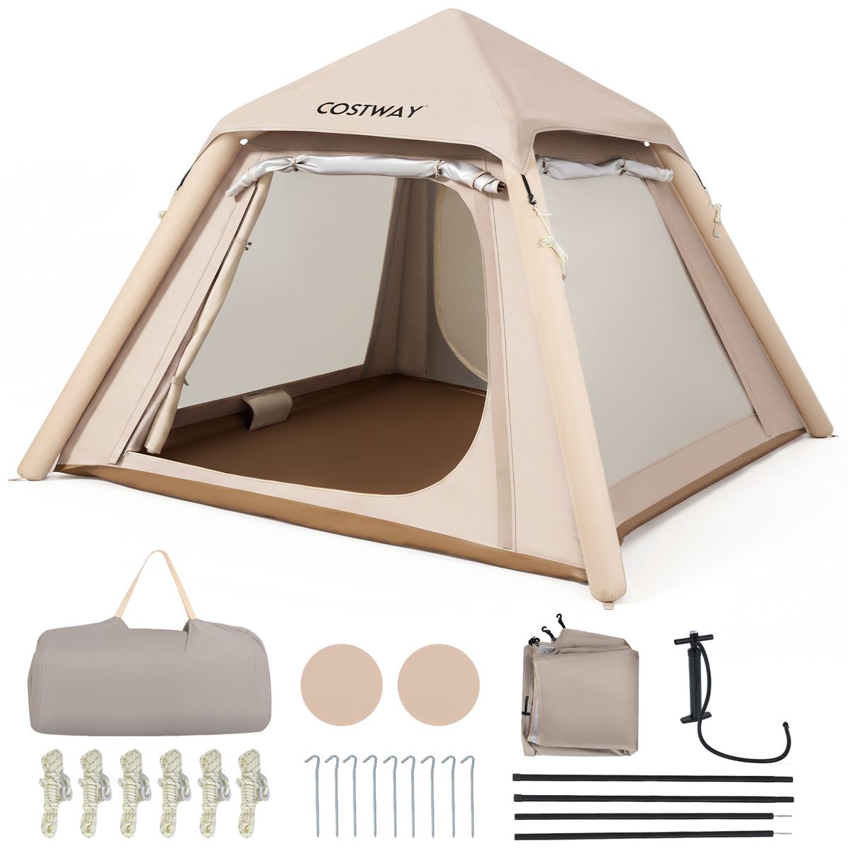 Coast Opblaasbare Koepeltent - Snel op te zetten - Met afneembare luifel - Khaki 230 x 230 x 163 cm