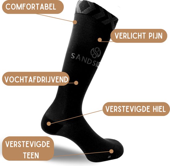 Sandside Compressiekousen Premium Dagelijks Gebruik - 2 Paar - Steunkousen Vrouwen en Mannen - Compressie sokken - Hardloopsokken - Sportsokken - Maat 36-40 S/M