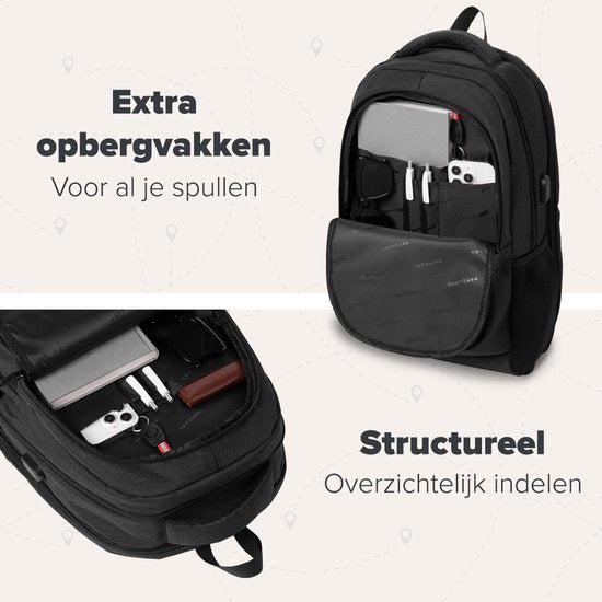 TRVLMORE Rugzak met Levenslange - Rugtas met 17 Inch Laptopvak - Schooltas - Spatwaterdicht - Heren en Dames - Jongens en Meisjes - 36L - Zwart
