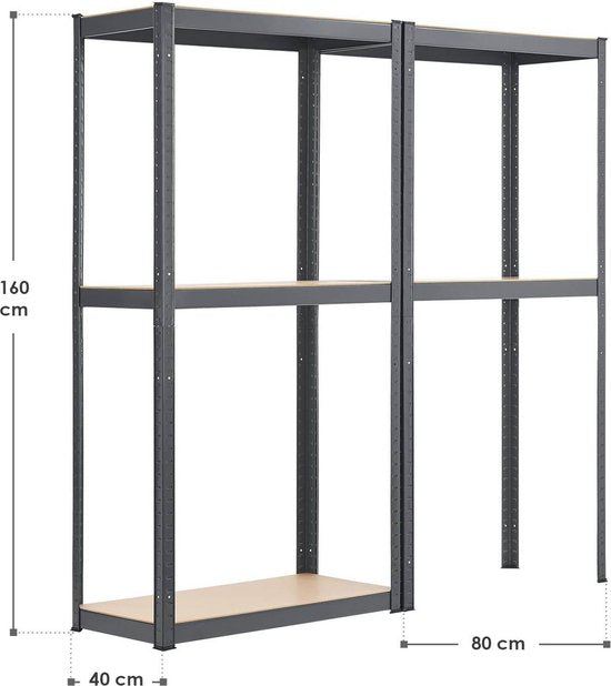 2 stuks Magazijnstelling / Opbergrek - Easy - 160 x 80 x 40 cm - Grijs