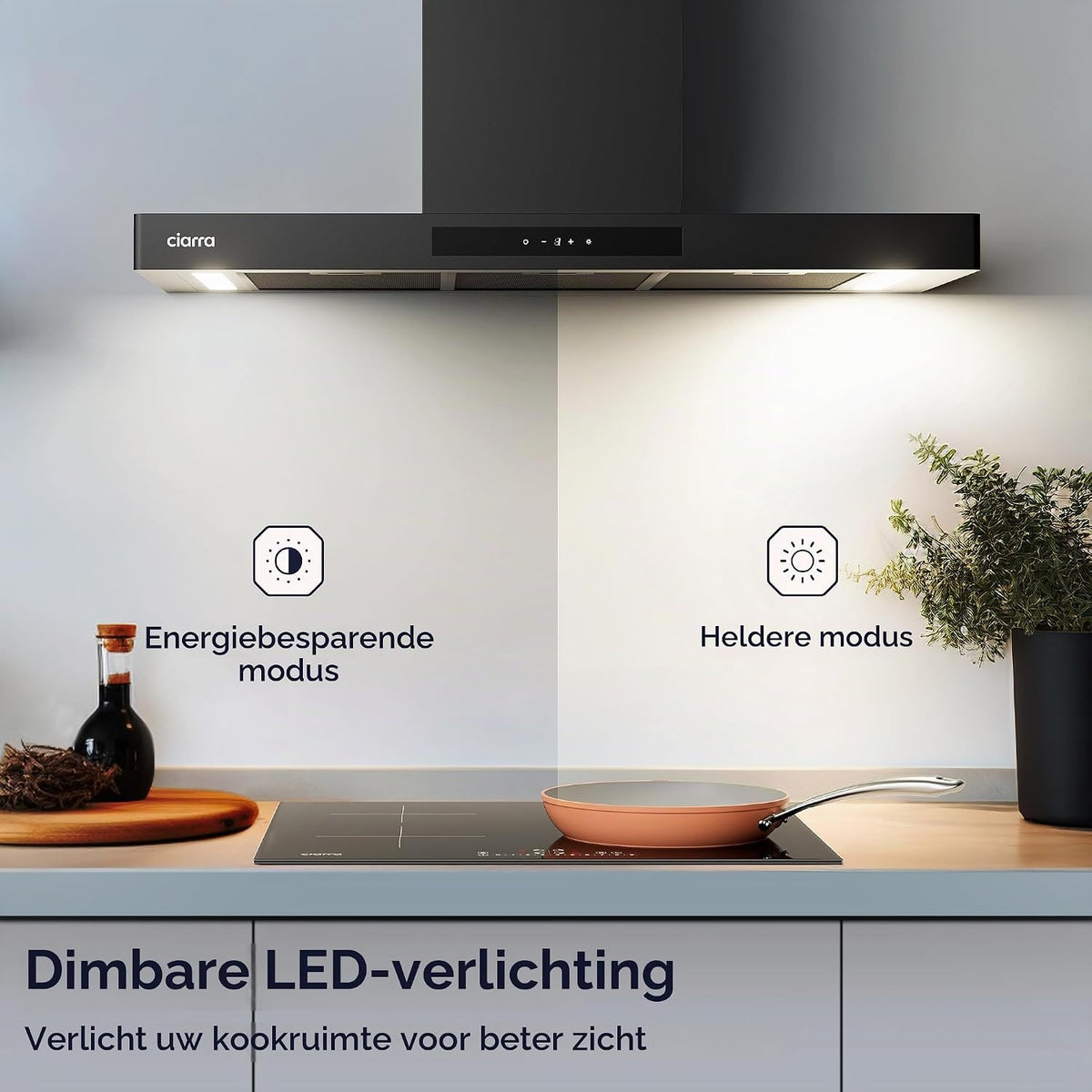 Ciarra CBCB9102-P afzuigkap - 90 cm - Zwart - Wifi en touchbediening