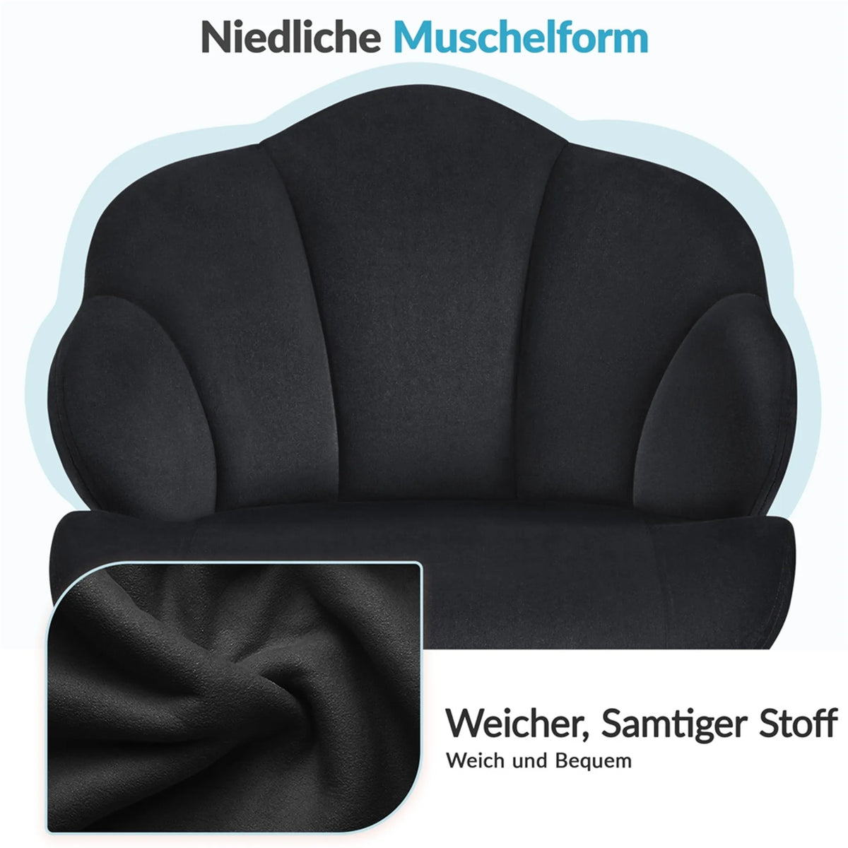 Yaheetech Elegante Draaistoel met Schelpdesign 76,5-86 cm – Strak Zwart – Polyester en Metaal