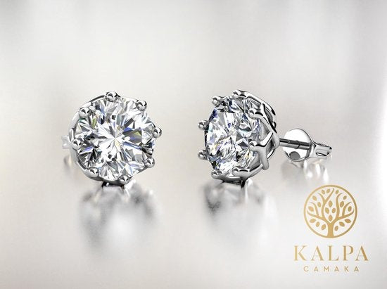 Yolora Dames Oorbellen - Ronde Kalpa Camaka Kristallen - Zilverkleurig - 18K Witgoud Verguld - Vrouwen Oorknoppen Zilver - Oorknopjes - Sieraden - Luxe Giftbox - Geschenkdoos - Cadeau doos - Mooie Cadeauverpakking - Moederdag Cadeautje