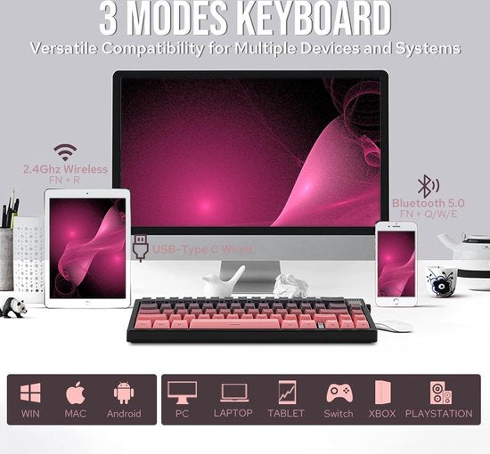 Ajazz AK650 - Draadloos Gaming Toetsenbord - Mechanisch - Gasket - Hot Swap - Tri-mode - QWERTY - 66 Toetsen - Bramen