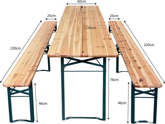 AXI Toon Biertafelset - Opklapbare Tafel en 2 Banken – 220 cm –Stalen Frame & Hout – Met Rubberen Pootkapjes – Picknicktafel voor buiten