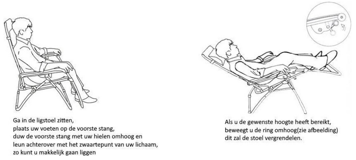 Brulo Opvouwbare Ligstoel met Hoofdkussen en Tafeltje - Zwart