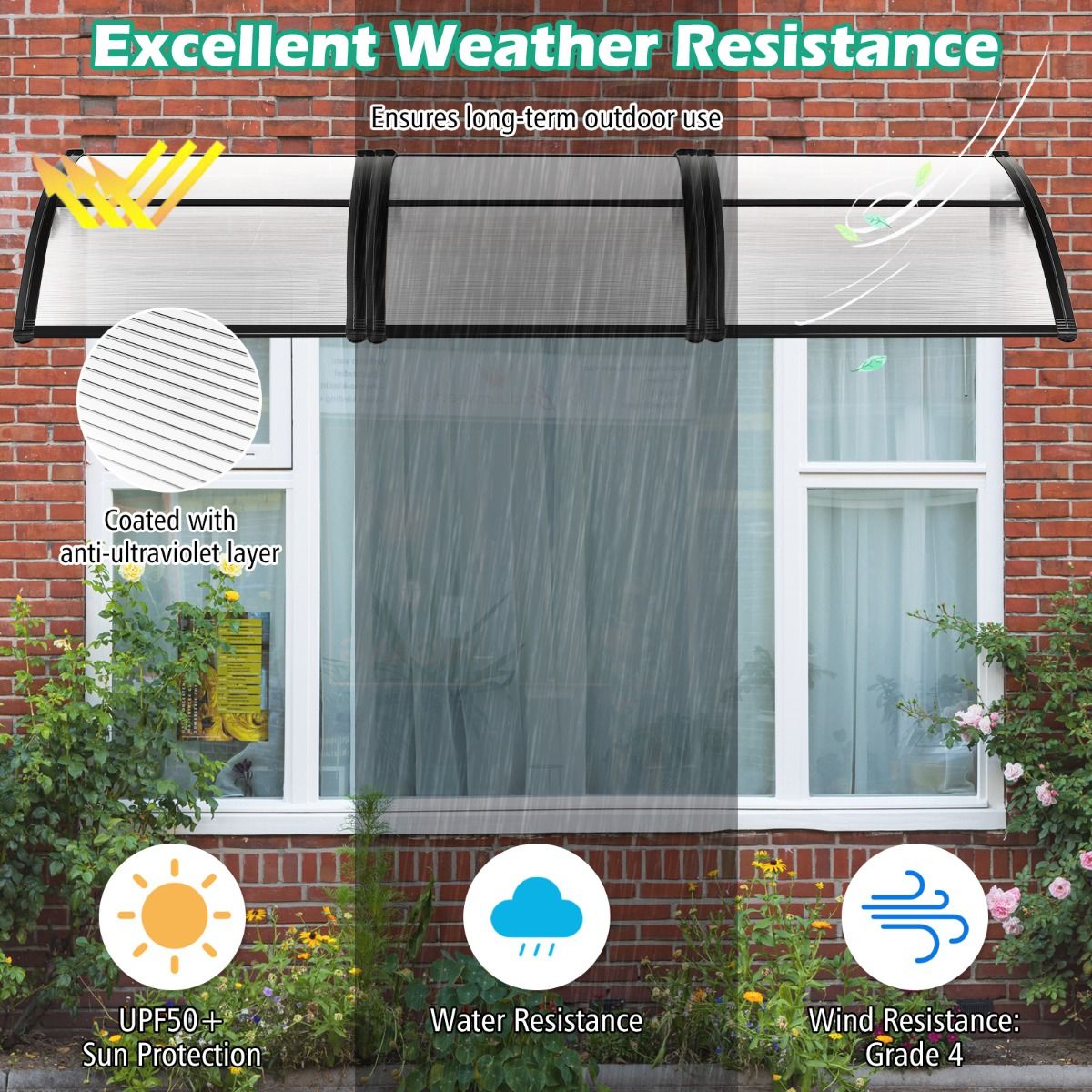 Coast Terrasdeurluifel - bescherming tegen zon en regen - polycarbonaat paneel - grijs - 102 x 99 cm