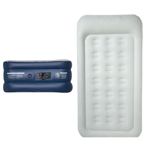 LifeGoods Luchtbed - 1 Persoons - met Ingebouwde Pomp - Incl. Draagtas en Reparatiekit - Blauw/Wit