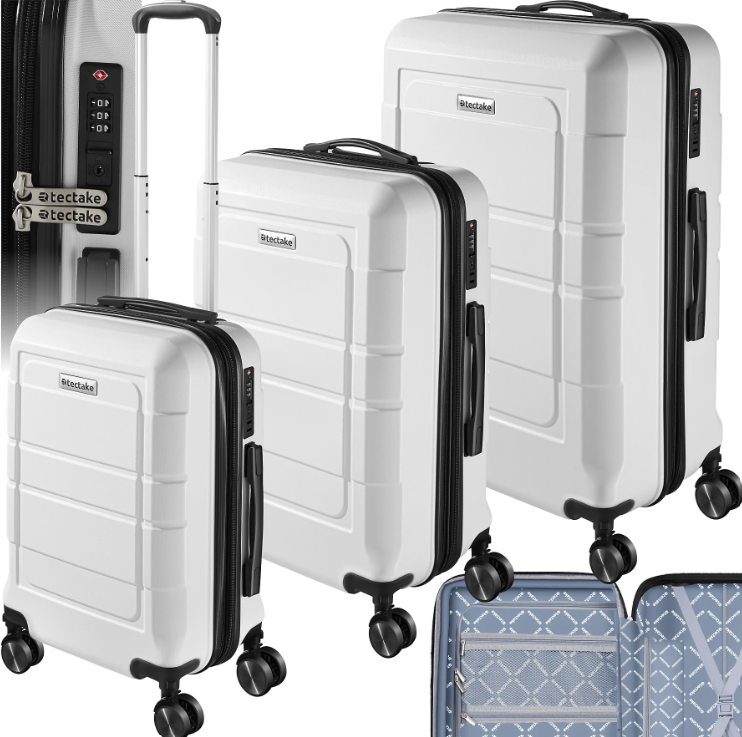 tectake Brice Kofferset 3-delig – L, M & S – ABS – 360° Wielen – TSA-slot – Wit