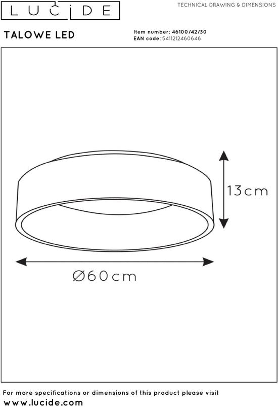 Lucide TALOWE LED - Plafonnière (Plafondlamp) - Ø 60 cm - LED Dimbaar - 1x42W 3000K - Zwart