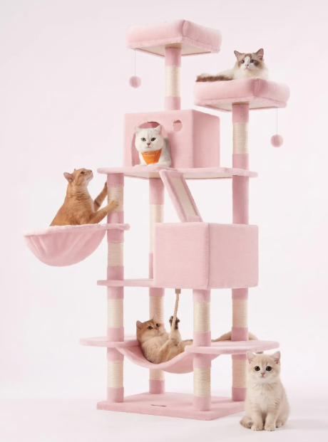 Joyfurnos L Krabpaal 168 cm - Pastelroze - Multi-Level met 13 Krabpalen & Hangmat