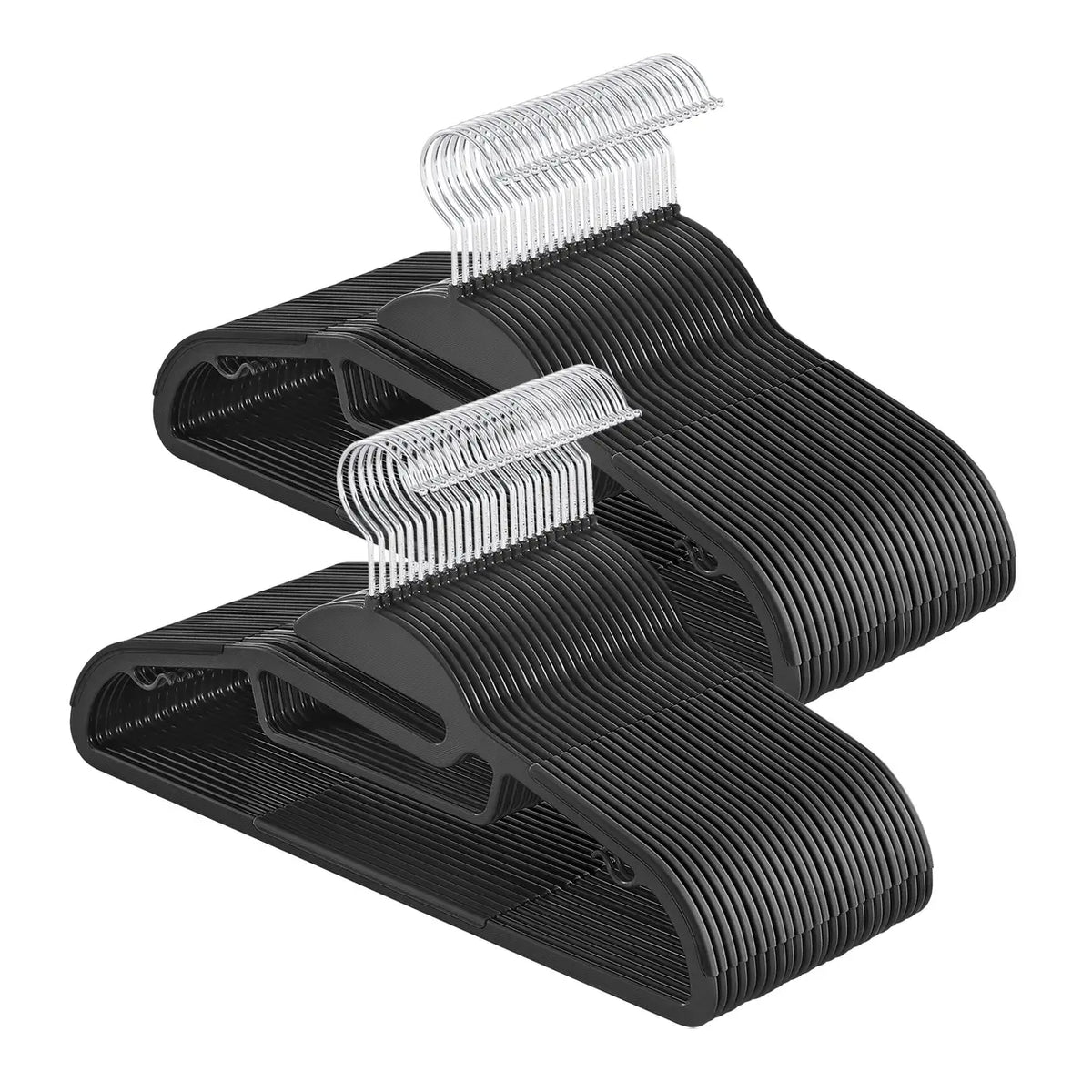 Ochama 50 Pack Plastic Coat Hangers – Black, 41.5 cm Long, Ultra-Thin 0.5 cm Profile – U-Shaped Opening for Easy Use, Non-Slip, Space-Efficient, with 360° Rotating Hook