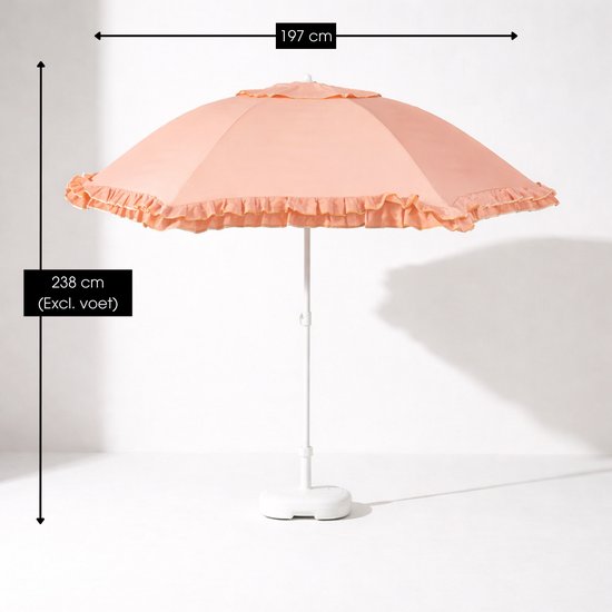Mica Decorations Kantelbare Parasol met Ruches - Stokparasol 238 x Ø195 cm - Tuin of Balkonparasol - Polyester, Staal - Perzik