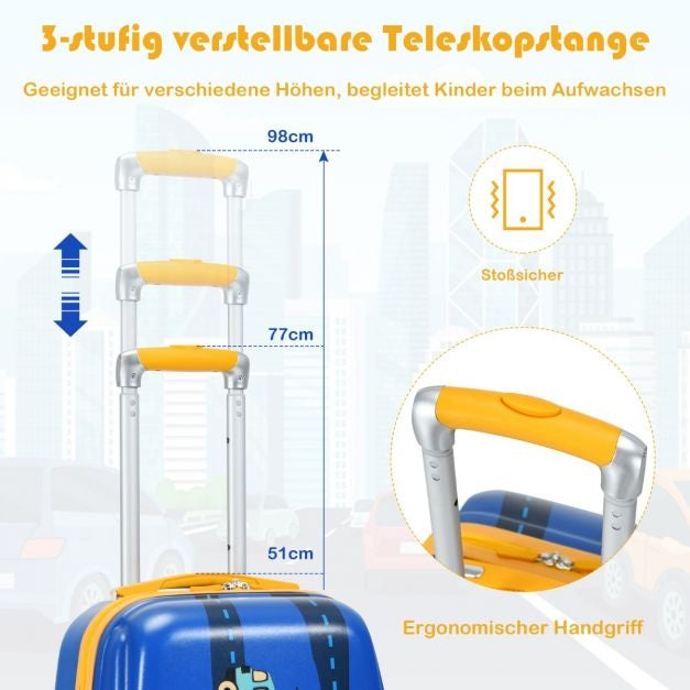 Coast Kinderkofferset 2-delig Kindertrolley + Rugzak Auto's Donkerblauw