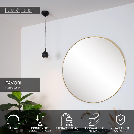 Lucide FAVORI - Hanglamp Badkamer - 1xGU10 - IP44 - Zwart