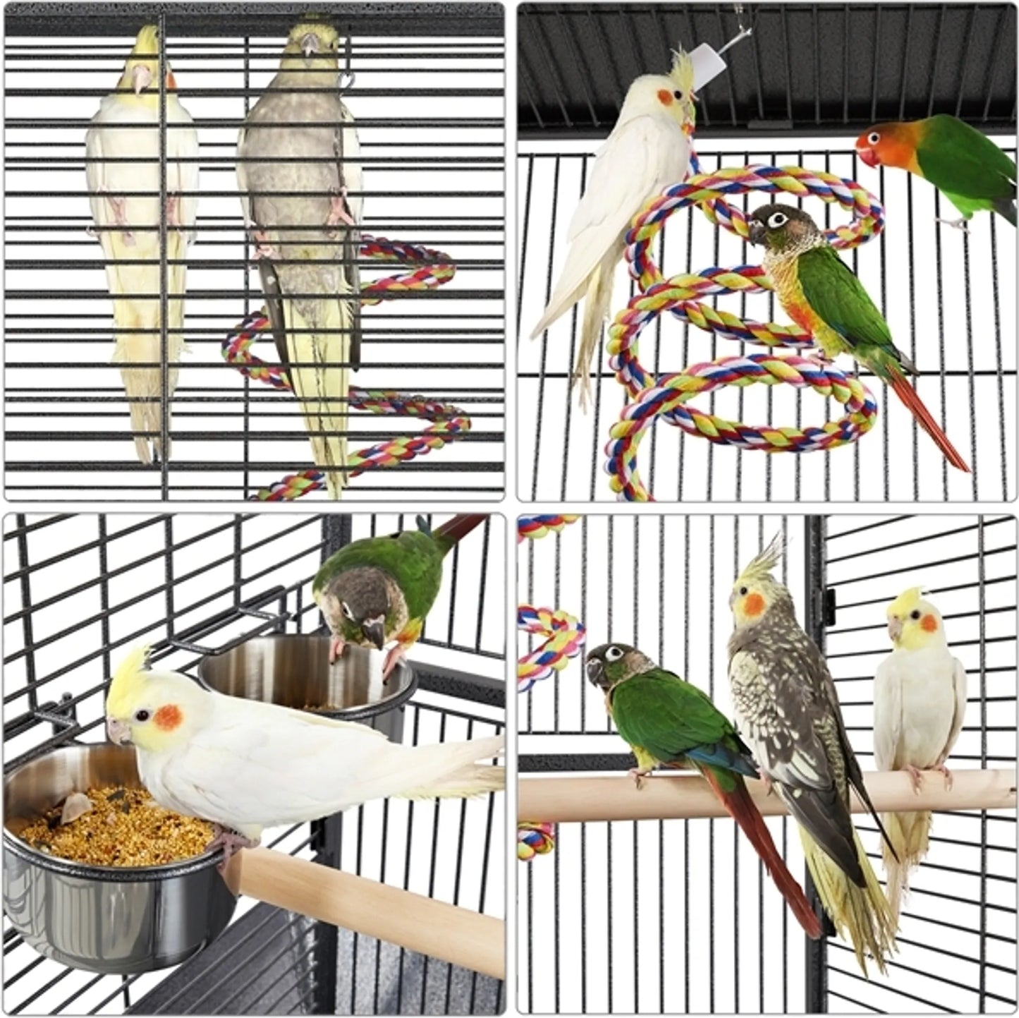 Yaheetech Papegaaienkooi Met Speelplateau – Voorzien Van Zaadvanger En Uitschuifbare Mestlades En Voerluikjes – Voor Valkparkieten En Papegaaien – Zwart Poedergecoat IJzer – 65,5 x 65,5 x 156 cm