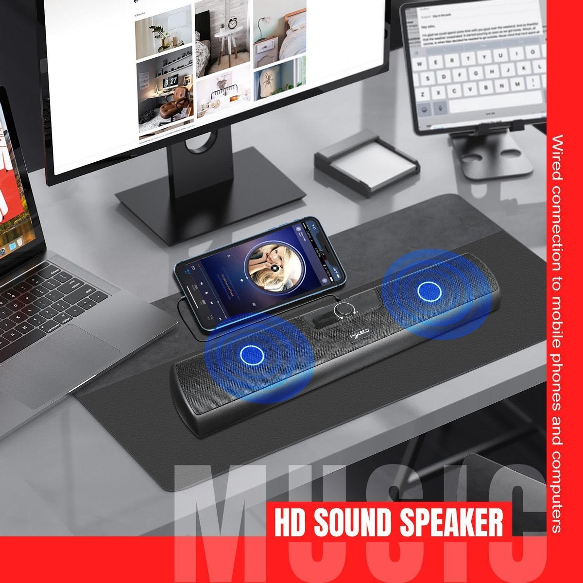 HXSJ Q3 Soundbar PC Speaker - USB - voor desktop computers / notebooks / smart-tvs / projector apparatuur - Zwart