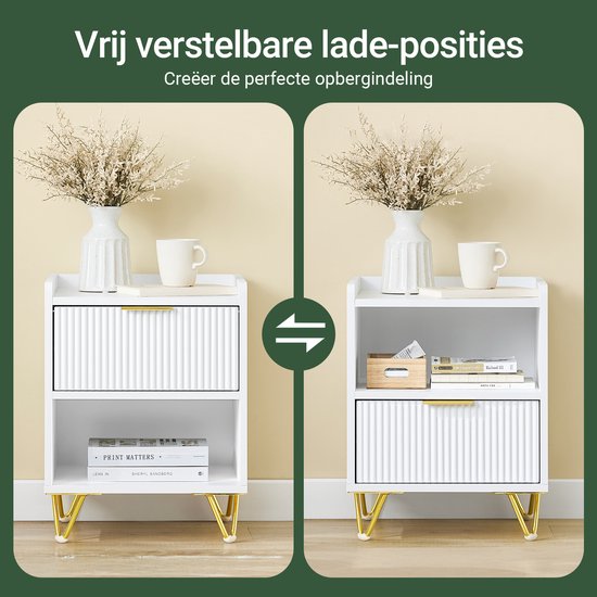 SoBuy Nachtkastje, nachtkastje met lade en plank, moderne bijzettafel voor slaapkamer en woonkamer, wit, 40 x 40 x 51 cm (b x d x h) FBT169-W