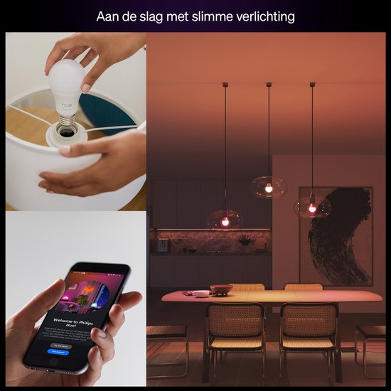 Philips Hue Essential LED lamp - E27 fitting - bevat 3 lampen - aanpasbaar wit en gekleurd licht - standaard lampvorm - slimme verlichting