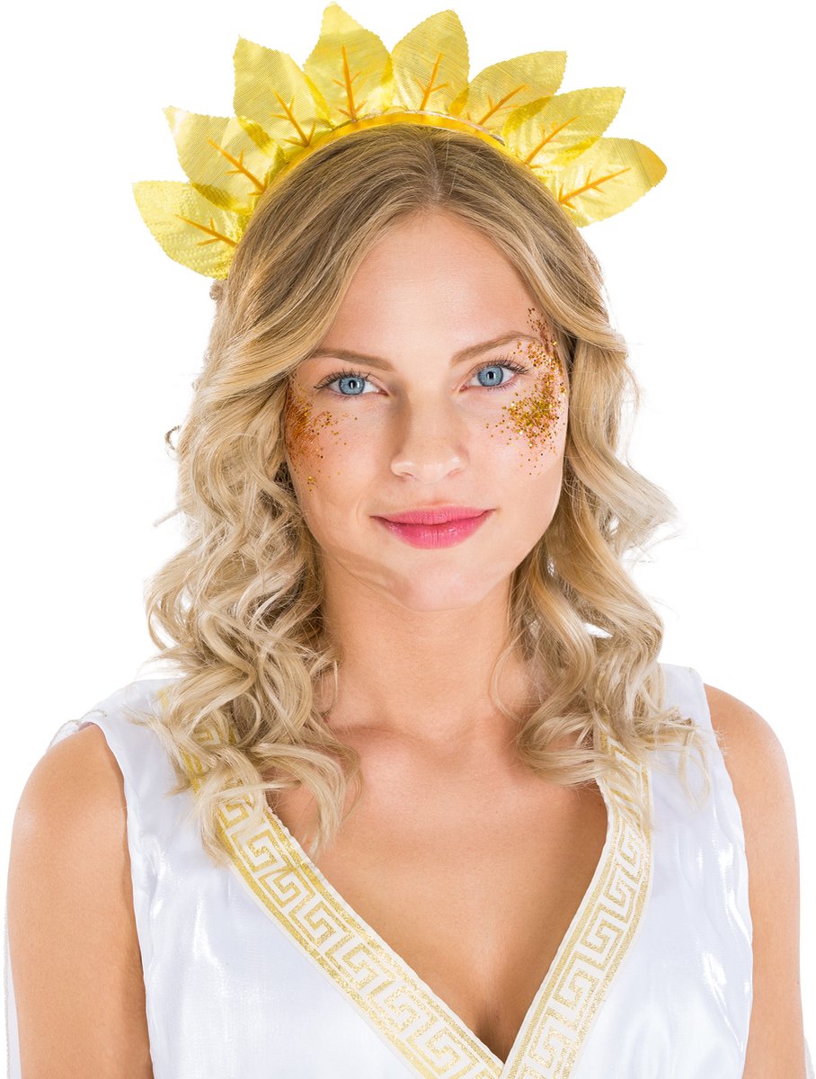Dressforfun - Vrouwenkostuum Echtgenote Caesar - Lang Kleed met Brokaatborduur, Ceintuur en Haartooi in Laurierlook – Maat L