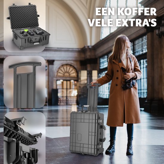 tectake® - Transportkoffer verrijdbaar met telescoopgreep - Fotokoffer - Camerakoffer 45 x 26 x 58 cm - 2 kliksluitingen - Mogelijkheid voor afsluiten met hangslot