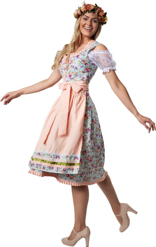 Dressforfun Midi-Dirndl Erding model 2 L - verkleedkleding kostuum halloween verkleden feestkleding carnavalskleding carnaval feestkledij partykleding - 304637