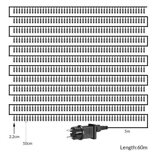 Monzana Lichtsnoer Kerst 600 LED´S - IP44 60m - Koud Wit