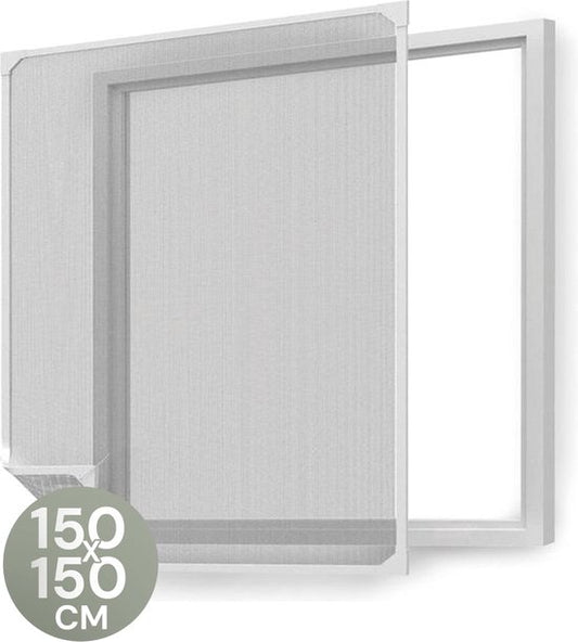 O'DADDY® Magnetische Raamhor - 150x150 cm - Aanpasbaar Vliegengaas - Met Witte Rand en Zwart Gaas - Horrengaas - Veelzijdig en Gemakkelijk te Monteren